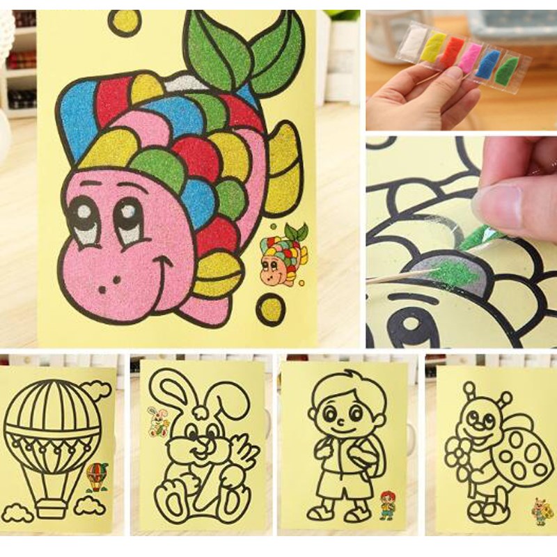 5pcs/lot Kids DIY Color Sand Painting Art Creative Drawing T