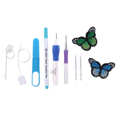 Embroidery Pen Punch Needles Kit with Scissor Butterfly Clot