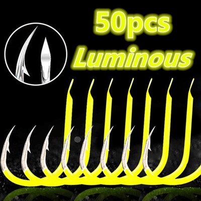 50pcs Luminous Fishing Hooks Fishhooks Fishing Accessories S