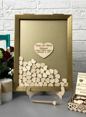 personalise names gold frame wooden wedding engraved guestbo