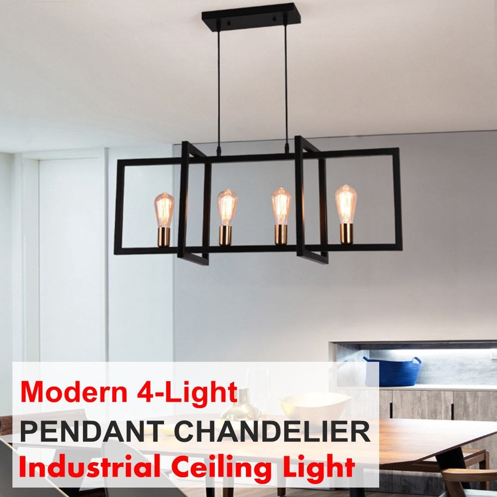 4 in 1 Black Iron Industrial Pendant Lights Hanging Cage Vin