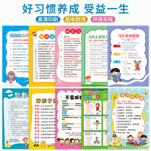 家训家规墙贴男孩女学生励志标语挂图好孩子成长公约全套挂画挂图