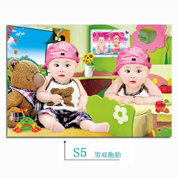 婚房可爱龙凤胎双胞胎宝宝贴纸墙画结婚备孕胎教照片海报萌娃墙画