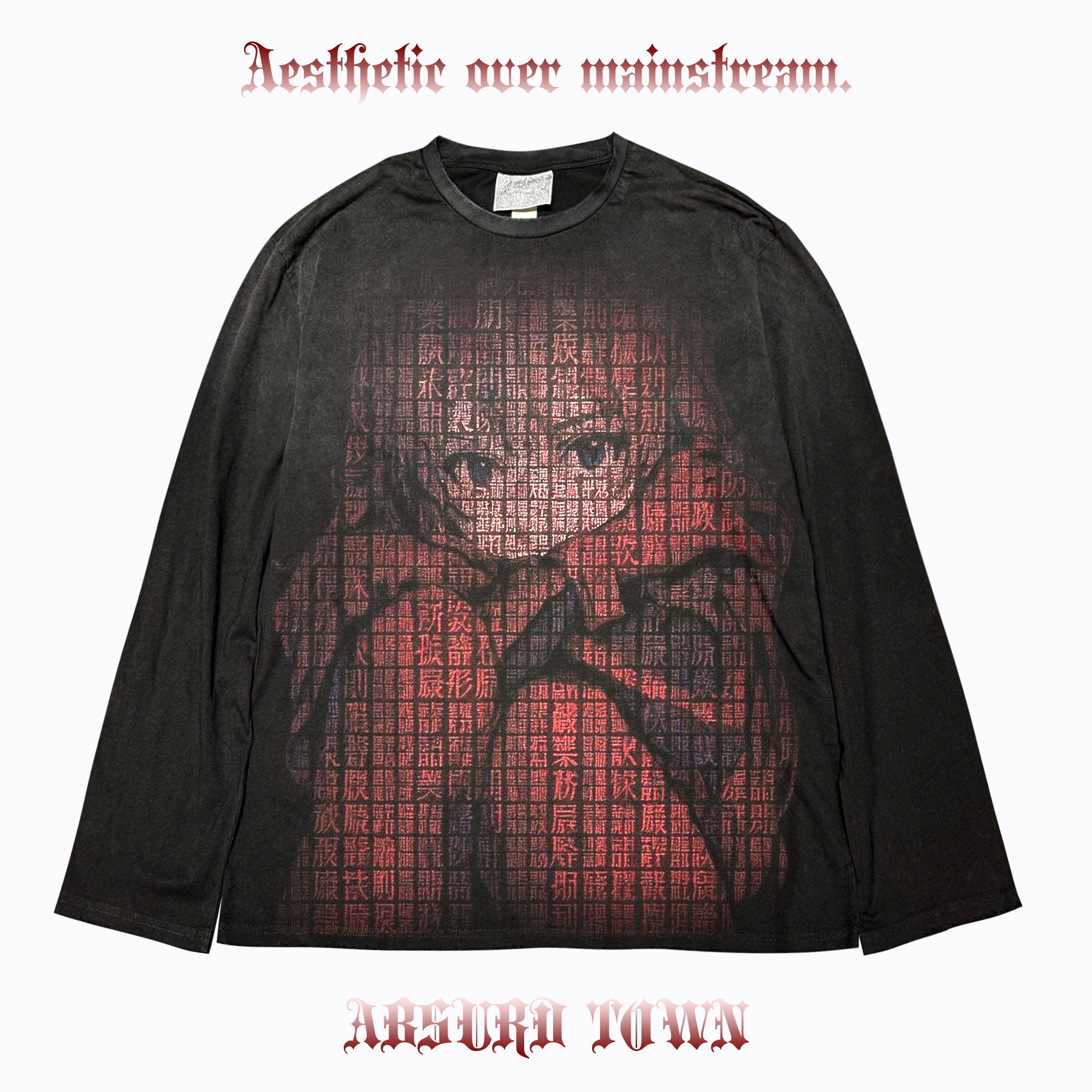 AT荒诞小镇 明日香创意轻亚文化Y2K擦色非主流黑红千禧风脏脏长袖,男装,T恤,淘宝优惠券,粉丝福利购,淘宝优惠卷