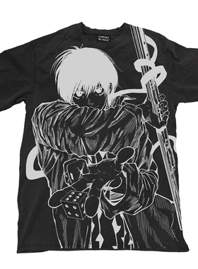 AT荒诞小镇 坂本日常南云与市SAKAMOTO DAYS二次元线稿短袖T恤Y2K