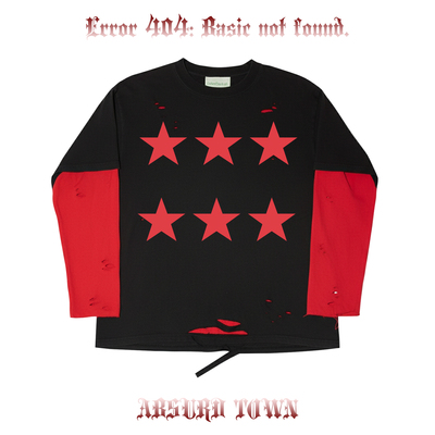 AT荒诞小镇 摇滚明星ROCKSTAR朋克风y2k冷酷喷绘金属tee假两件套