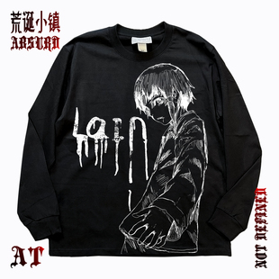 AT荒诞小镇 铃音lain二创黑色系亚文化音乐节穿搭前卫短袖T恤Y2K