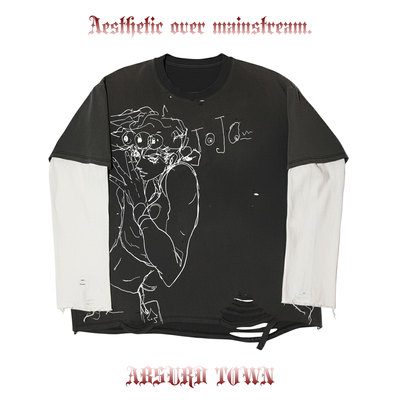 AT荒诞小镇 JOJO's Bizarre Adventure二次元假两件套漫画线稿tee