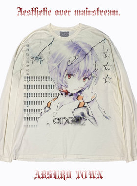 AT荒诞小镇 堆叠艺术插画绫波丽二次元anime脏脏长袖T恤轻亚文化