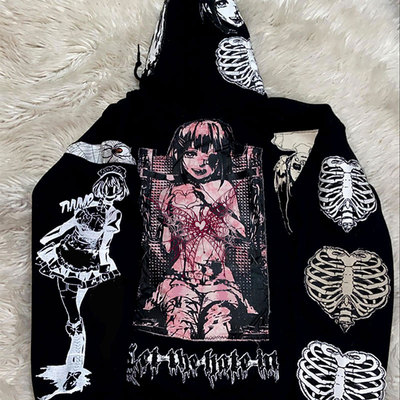 AT荒诞小镇 姬野Chainsaw Man弥海砂Misa Amane Y2K哥特连帽卫衣