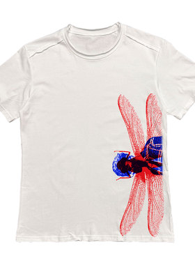 AT荒诞小镇 红色蜻蜓非主流修身圆领摇滚PUNK酷飒穿搭图鉴短袖T恤