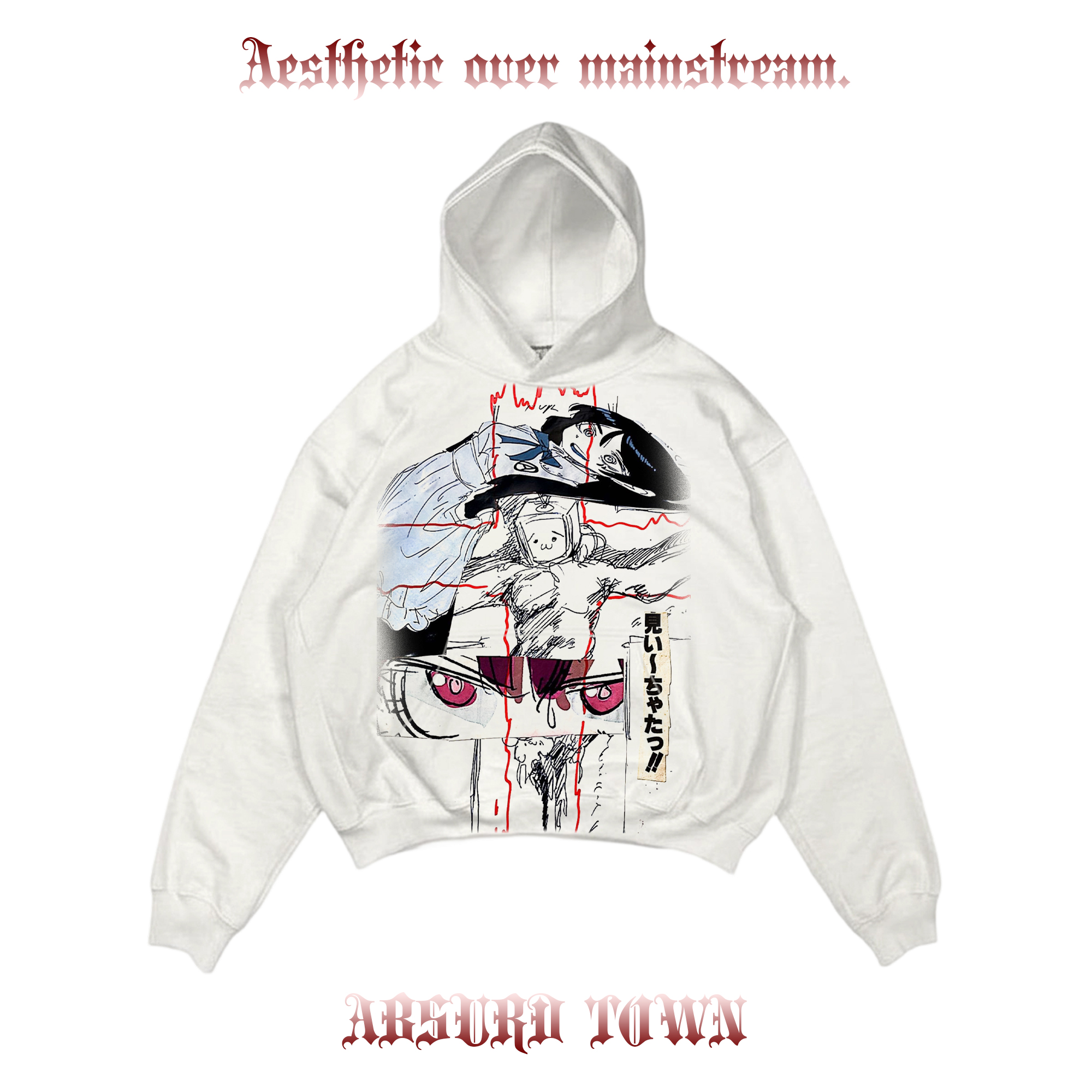 AT荒诞小镇 扭曲艺术轻亚文化千禧风Y2K秋冬kawaii连帽卫衣潮上衣