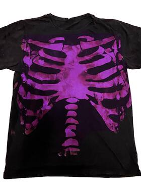 AT荒诞小镇 blackred紫色骷髅暗黑goth哥特系Y2K涩谷短袖T恤