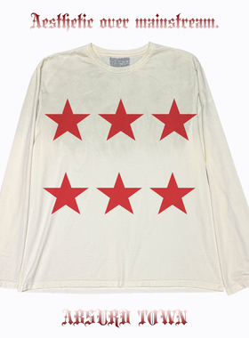 AT荒诞小镇 摇滚明星ROCKSTAR朋克风y2k冷酷喷绘金属tee脏脏长袖