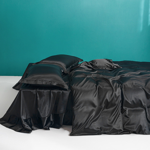 ins赫本风床上四件套轻奢高级感黑色真丝缎面冰丝床笠桑蚕丝床单