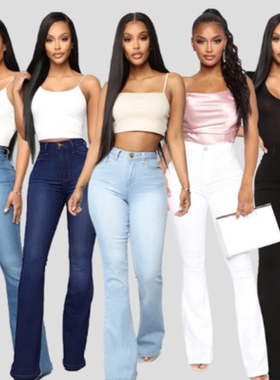 2023 New women s high-waisted large size flared jeans喇叭裤