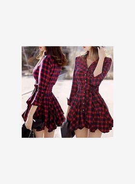 2017 winter bottom skirt women high waist plaid dress slim