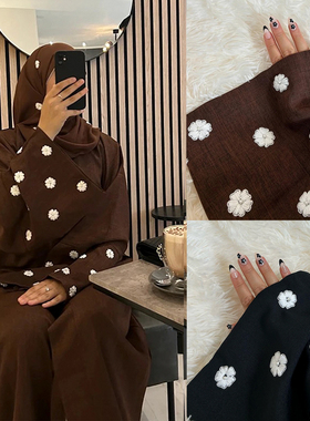 阿拉伯马来土耳其迪拜云朵刺绣长袍开衫女长裙 Arab Robe Kimono