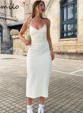 Halter Dress Women Low-cut Texture Dress summer Slim Bandage