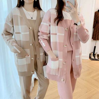 2022Autumn winter leisure suit women Knitted three piece set