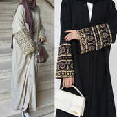 Robe 阿拉伯马来民族风土耳其迪拜纯色长袍刺绣开衫 女Arab Kimono