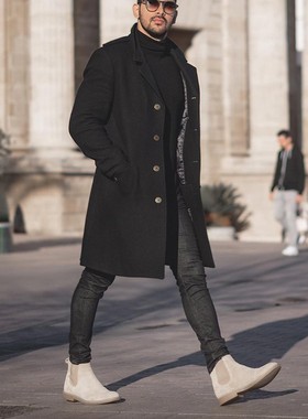 Men winter long woolen overcoat youth casual jacket man coat