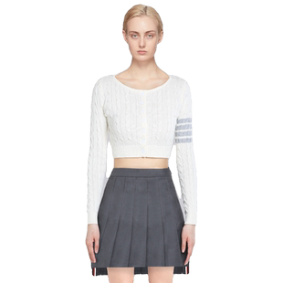 TB新款白色休闲针织开衫毛衣小香风tb外套女港味复古短款百搭上衣