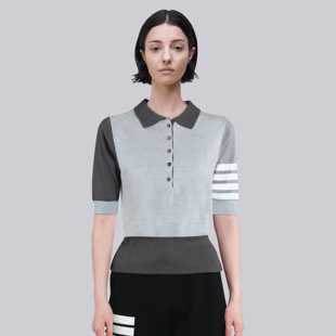 TBT恤针织polo衫 新款 tb通勤潮女圆领拼色四杠收腰韩版 上衣 春夏季