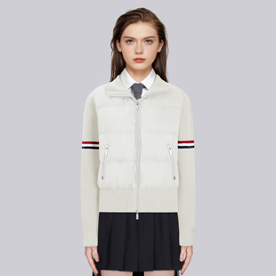 TB学院风拼接针织袖立领羽绒服女冬新款显高显瘦保暖短款百搭外套