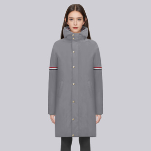 TB冬季新款经典三彩条长款连帽羽绒服男女同款双排扣防风保暖外套