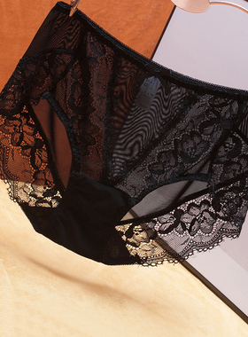 维多利亚夜色黑色内裤女中腰纯棉裆蕾丝可爱性感网纱大码胖mm200