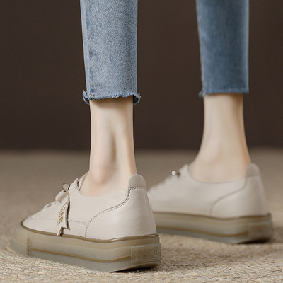 真皮复古休闲小白鞋女款牛筋软底懒人一脚蹬女鞋爆款百搭厚底板鞋