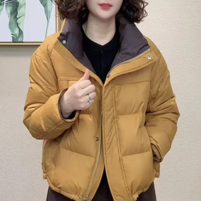 韩系时尚拼色短款面包服外套女2026冬季新款气质通勤加厚保暖棉衣