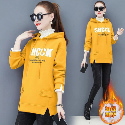 假两件卫衣女加绒加厚2026新款秋冬装连帽宽松时尚洋气中长款外套