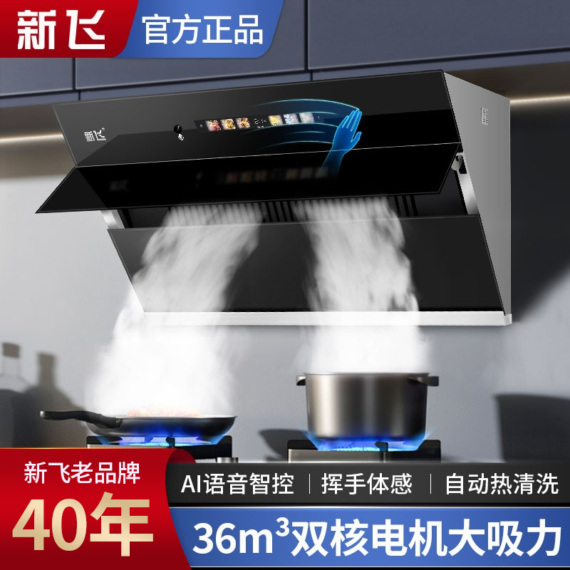 新飞油烟机侧吸式双电机脱排抽油烟机家用厨房大吸力智能自动清洗