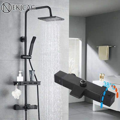 Matte Black Bathroom Shower Set Wall Mounted Thermostatic R