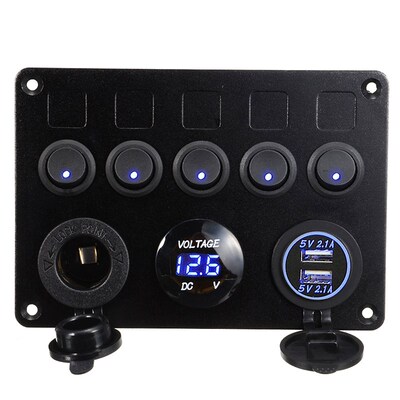 Mayitr 1pc niversal LED 5 Rocker Switch SB Voltmeter Power S