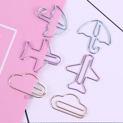 12PCS Cartoon Shape Paper Clips Notes DIY Bookmark Metal Bin