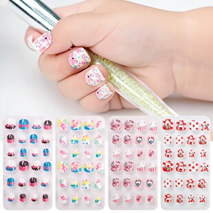 24Pcs/Set Kids Cartoon Style Detachable Fake Nails Full Cov