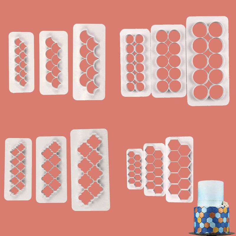 3pcs plastic cutting molds hexagon/round/square/fish scales