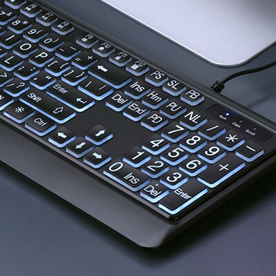 Large Font Print USB LED Backlit Keyboard 104 Keys Standard