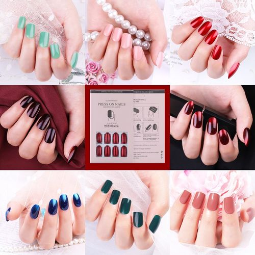24pcs Fake Nails Reusable Stick On Nails Full Cover False N