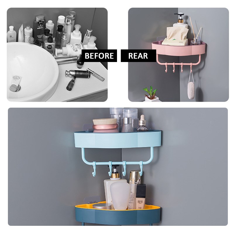Free Punch Wall Corner Bathroom Shelves Shelf With Hook Bath