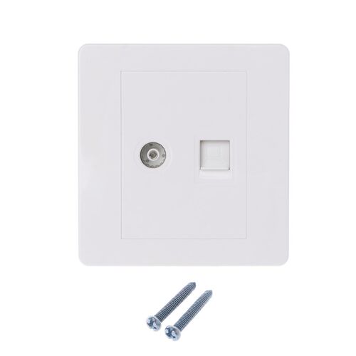 White RJ45 Network Adapter+TV Antenna Coaxial Wall Mount Ou