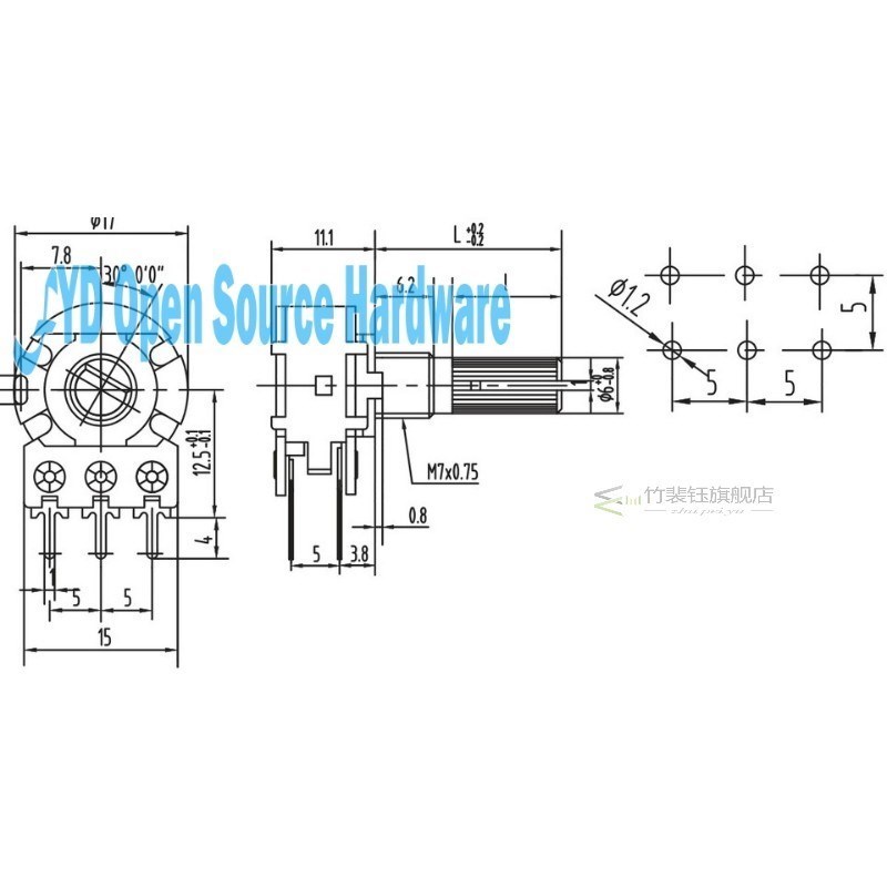 10pcs B50K L 15MMWH148 double potentiometer