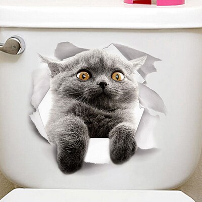 Hot 3D Cute Kitten Closestool Sticker Kids Bedroom Wall Deoc