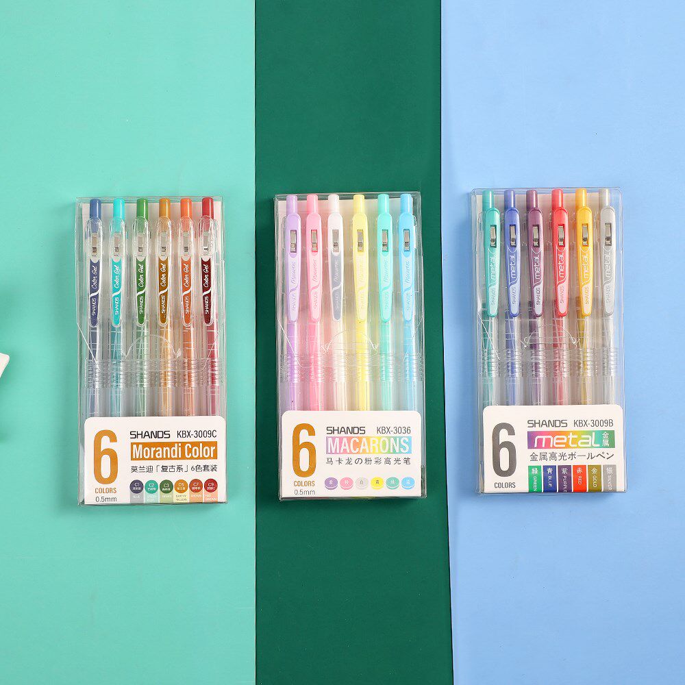 JIANWU 6pcs/set 0.5mm Macron color Press Gel pen  Smooth wr