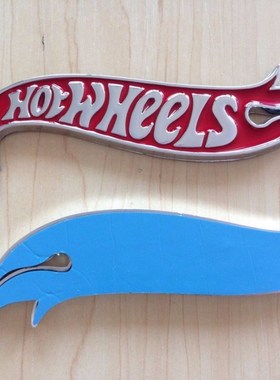 1pair Chrome & Red Hot Wheels Flames Emblem Badge Hot Rod, M