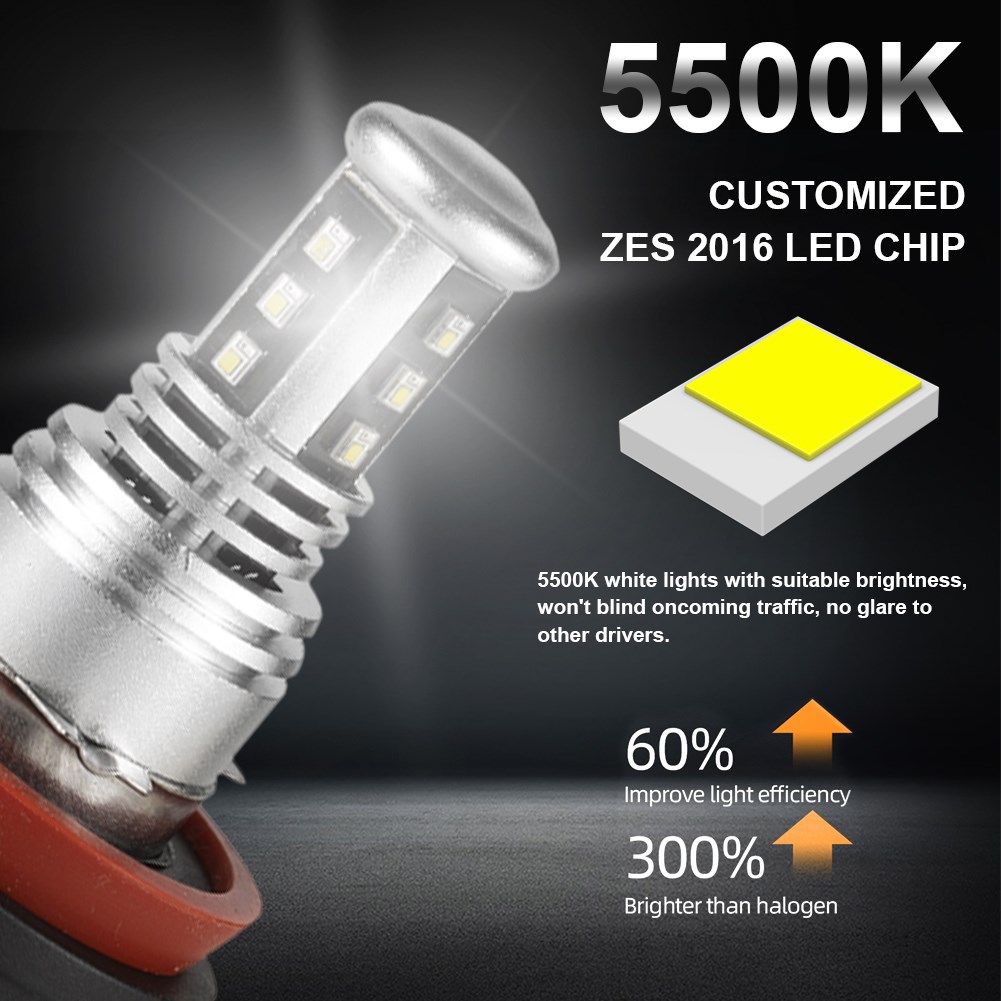 2Pcs H8 H9 H11 Led Fog Lights White 5500K LED Headlight Bulb