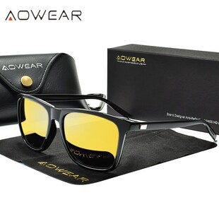 AOWEAR HD Night Vision Glasses Men Aluminium Yellow Lens Su